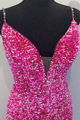 Formal Dress Website, Sparkle Mermaid Hot Pink Long Prom Dress