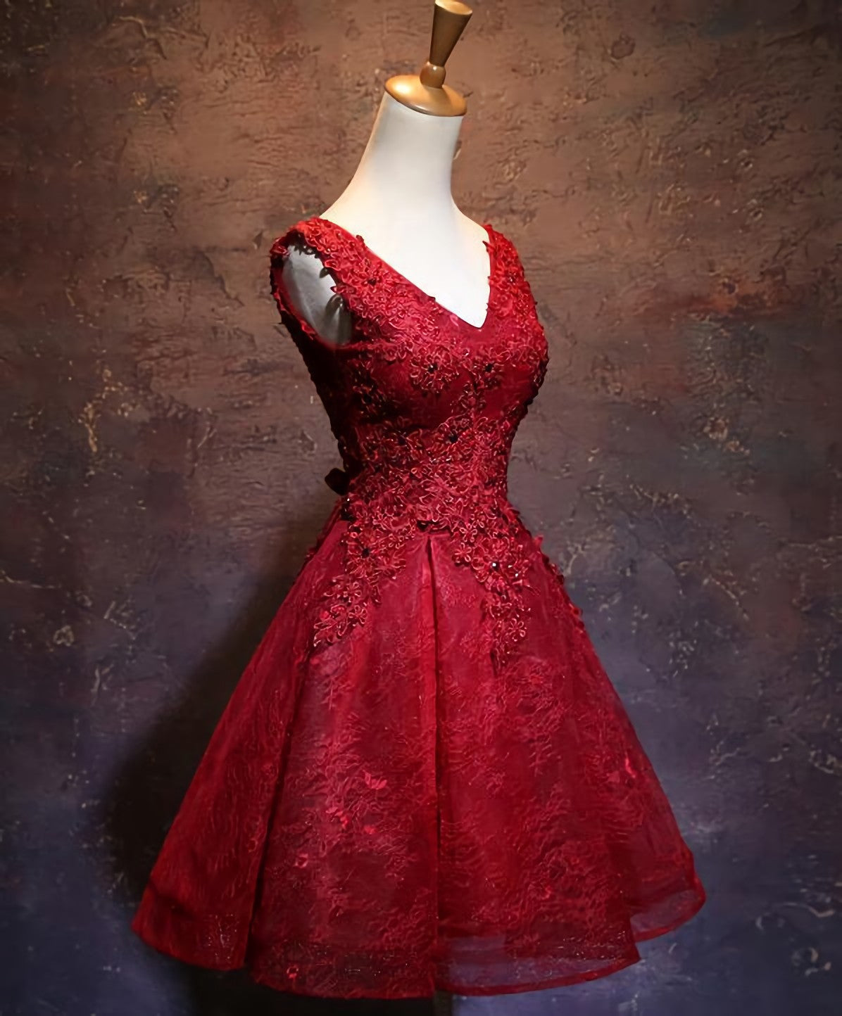 Bloodstained parallel Trunk bibliotek Vin rød kort blonder sød hjemkomst kjole, v halsudskæring snøre op tee –  Columbus Dress