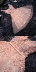 Prom Dress Aesthetic, Princess Lace Appliqued Tulle Homecoming Dress, Blush Pink Short Bridesmaid Dresses, Short Homecoming Dress