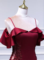 Strapless Prom Dress, Wine Red Mermaid Sweetheart Straps Long Formal Dress, Wine Red Prom Dress