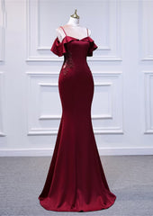 Backless Dress, Wine Red Mermaid Sweetheart Straps Long Formal Dress, Wine Red Prom Dress