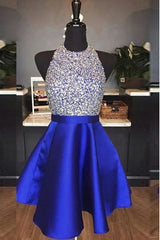Party Dress Idea, Elegant Halter Short Royal Blue Homecoming Dress