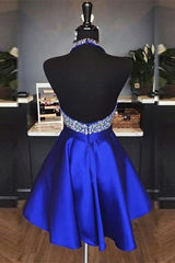Party Dresses Online, Elegant Halter Short Royal Blue Homecoming Dress