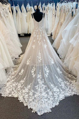 Wedding Dresses Chic, Ivory V-Neck Appliqued Long Wedding Dress