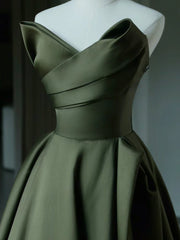 A-Line V Neck Satin Green Long Prom-jurk, groene lange formele jurk