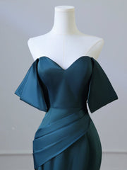 सिंपल ऑफ शोल्डर साटन इंक ब्लू लॉन्ग प्रोम ड्रेस, इंक ब्लू लॉन्ग फॉर्मल ड्रेस