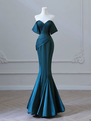 Einfacher Schulter -Satin -Tinte Blaues langes Abschlussballkleid, Tinte blaues langes formelles Kleid