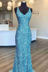 Bridesmaid Dresses Velvet, Glitter V-Neck Tiffany Blue Mermaid Prom Dreess