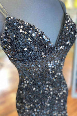 Gala Dress, Cirss Cross Straps Black Sequined Homecoming Dress