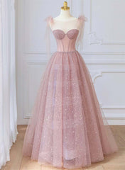 Flowy Dress, Lovely Shiny Tulle Pink Round Long Formal Dress, Pink Tulle Prom Dress