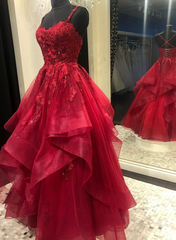 Formal Dresses For Weddings, Dark Red Cross Back Tulle Long Formal Dress, Dark Red Evening Dress Prom Dress