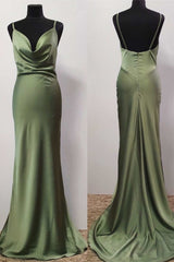 Party Dress Outfit, Olive Green Cowl Neck Trump Long Prom Dress