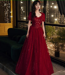 Burgundia dantelă lungă o rochie formală de rochie de linie
