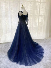 Темно -сині тюль -блискітки довгі випускні сукні сукні на день народження