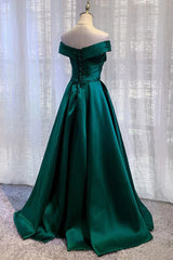 Mørkegrøn lang prom kjole elegant en linje fra skulderpartiet aftenkjole
