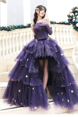 Elegante lila Stars A-Line Prom Kleid Liebe Elegant Purple Star Lolita