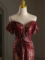 Simple Off Pleck Sequin Burgundy Long Prompled, Бургундия длинное вечернее платье