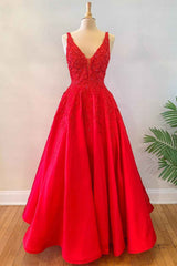 Bridesmaid Dress Uk, Princess Red Floral A-Line Satin Long Formal Dress