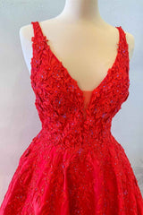 Bridesmaids Dresses Uk, Princess Red Floral A-Line Satin Long Formal Dress