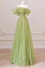 Vestido de baile verde claro Uma linha do vestido de noite de longa festa do ombro