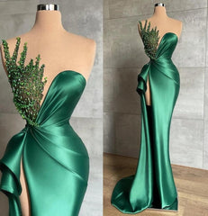 Mermaid Asymmetrical High Split Beaded Floor-length Sleeveless Prom Dress