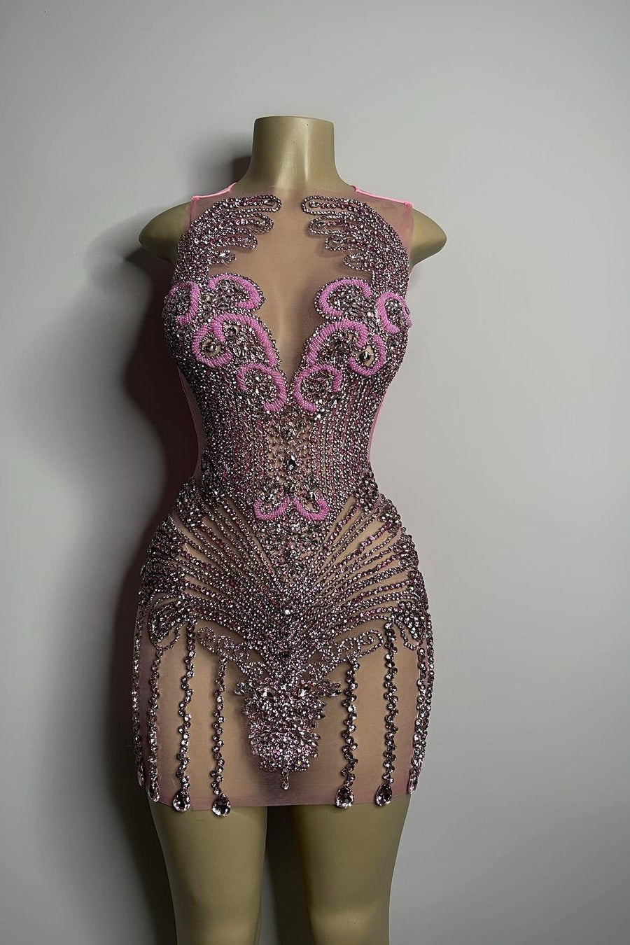 Sequined Mermaid Jewel Jersey Beading Sleeveless Mini Rhinestone Party Dress