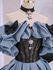 Унікальна сукня блакитного випускного вечора з плечового атласного мережива довгі вечірні сукні