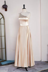Bridesmaid Dressese Lavender, Champagne One Shoulder A-line Satin Tea Length Bridesmaid Dress