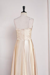 Bridesmaids Dresses Lavender, Champagne One Shoulder A-line Satin Tea Length Bridesmaid Dress