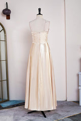 Bridesmaid Dress Lavender, Champagne One Shoulder A-line Satin Tea Length Bridesmaid Dress