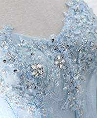 Evening Dresses For Weddings Guest, Light Blue Tulle Lace Long Prom Dress, Formal Dress