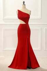 Prom Dresses Photos Gallery, One Shoulder Red Mermaid Prom Dress with Hollow-out