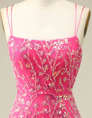 Evening Dress Online, Gorgeous Sparkly Double Spaghetti Straps Tight Homecoming Dress With Fringe