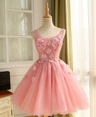 Formal Dresses For 30 Year Olds, Cute A Line Pink Tulle Pearl Short Prom Dress, Homecoming Dress