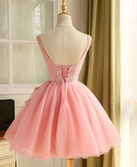 Formal Dress For Wedding Reception, Cute A Line Pink Tulle Pearl Short Prom Dress, Homecoming Dress