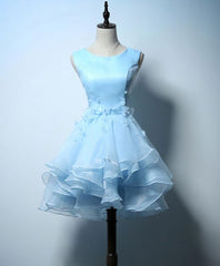 Black Tie Wedding Guest Dress, Cute Blue A Line Short Prom Dress, Blue Evening Dress