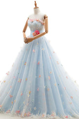Wedding Dresses Unique, Charming Light Blue Tulle Sweetheart Ball Gown Court Train Wedding Dresses