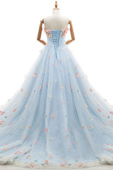 Wedding Dresse Unique, Charming Light Blue Tulle Sweetheart Ball Gown Court Train Wedding Dresses