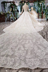Weddings Dresses Vintage, Gorgeous Long Sleeves Ball Gown Wedding Dresses With Beading Appliques