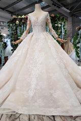 Wedding Dressed Vintage, Gorgeous Long Sleeves Ball Gown Wedding Dresses With Beading Appliques
