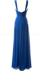 Prom Dress 2045, Simple Blue Sweetheart Long Ruffles Chiffon Bridesmaid Dresses