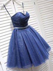 Party Dress Up Ideas Halloween Costumes, Glitter Sweetheart Blue Short Prom Homecoming Dresses With Beading