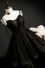 Prom Dresses 2036 Ball Gown, Elegant Black Spaghetti Straps Tulle Short Homecoming Dresses