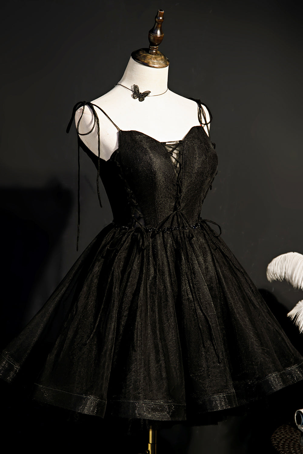 Prom Dress Under 64, Elegant Black Spaghetti Straps Tulle Short Homecoming Dresses
