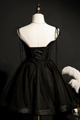 Prom Dressed Black, Elegant Black Spaghetti Straps Tulle Short Homecoming Dresses