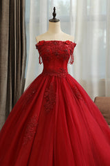 Sparklie Dress, Burgundy Lace Long Formal Evening Dress, A-Line Lace Ball Gown