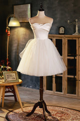 Evening Dress Styles, Champagne A-line Strapless Party Dress, Short Homecoming Dress