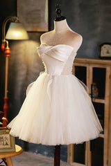 Evening Dress Style, Champagne A-line Strapless Party Dress, Short Homecoming Dress