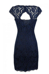 Simple Prom Dress, Classic Navy Blue Lace Short Mother of the Bride Dress