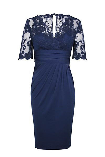Party Dresses For Ladies, Eleagnt Short Sleeves Empire Navy Blue Short Mother of the Bride Dress